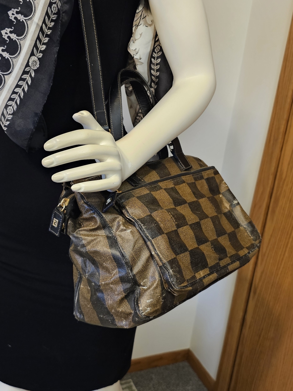 Fendi Pequin Check 2-Way Crossbody Bag With COA - Picture 4 of 16